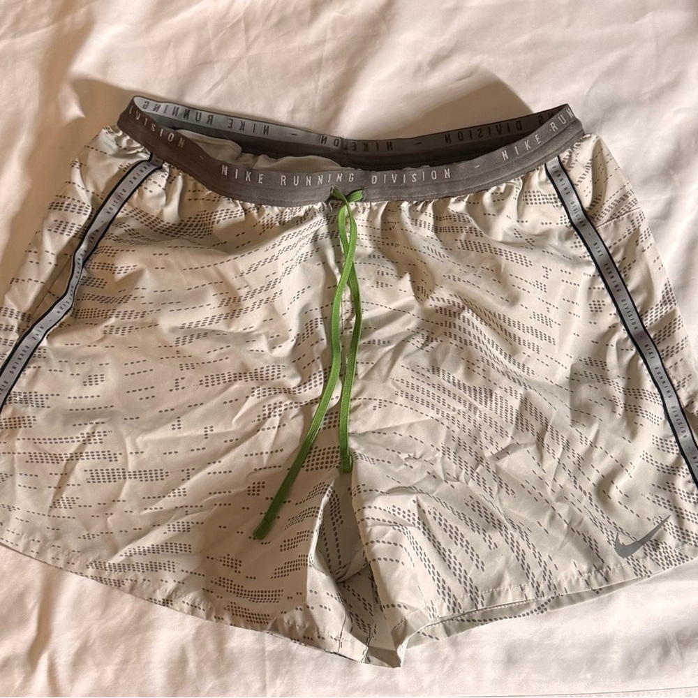 Nike Light Gray Running Shorts with Green Accents